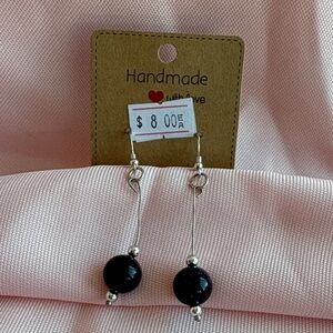 🟢 Handmade Purple Glitter Bead Dangle Earrings